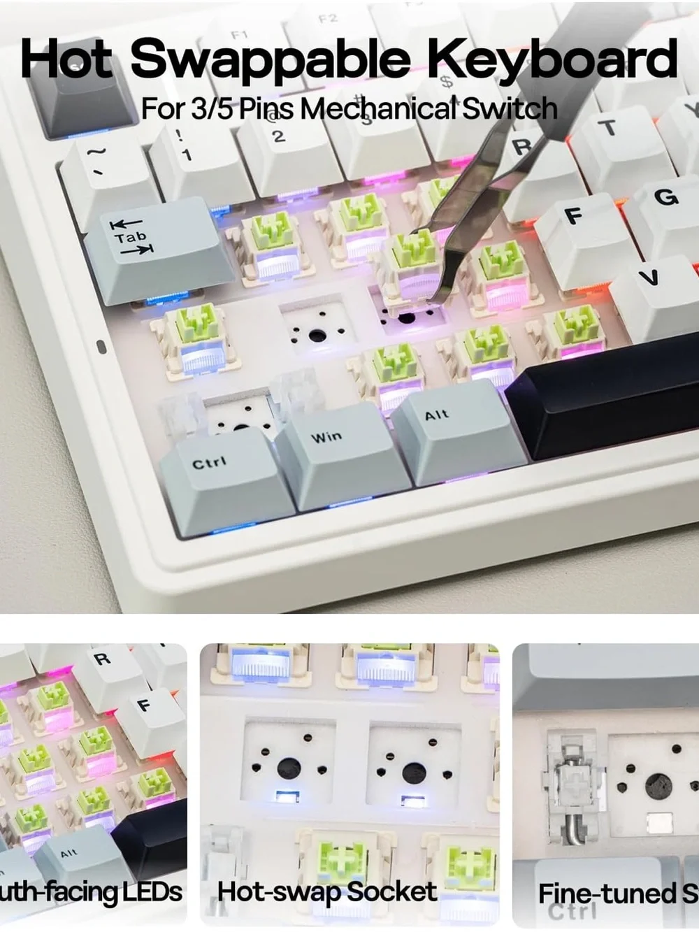 Mechanical Keyboard Keycap Set - White and Light Blue Accent